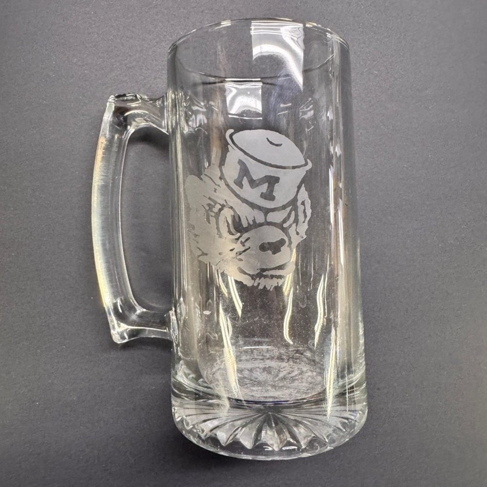 University of Michigan Wolverine Glass Beer Mug Heavy Tankard Starburst 6 Inch